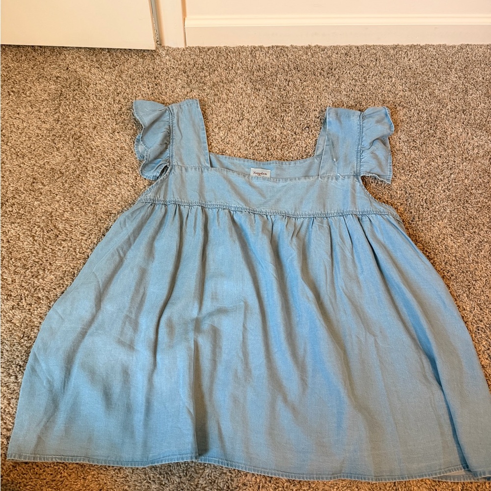 Light Blue Denim Flutter Sleeve Babydoll Top